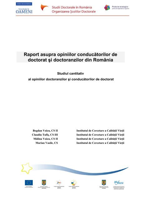 Raport asupra opiniilor conducătorilor de doctorat şi doctoranzilor ...