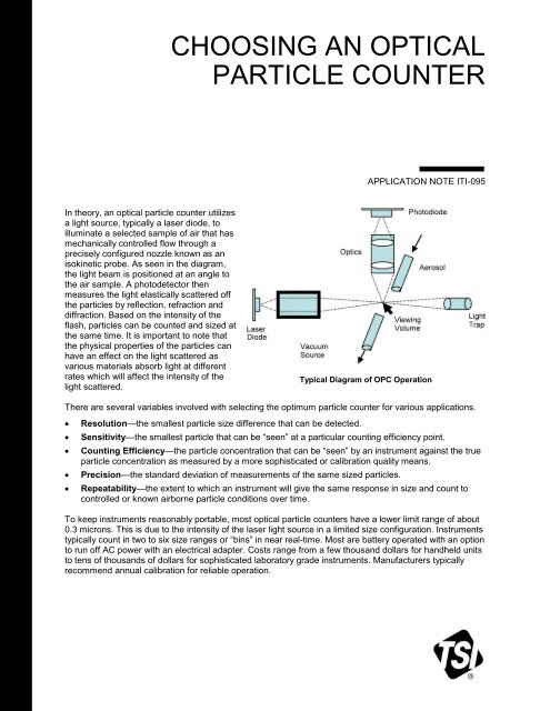 Application Note ITI-095 Choosing an Optical Particle Counter - TSI