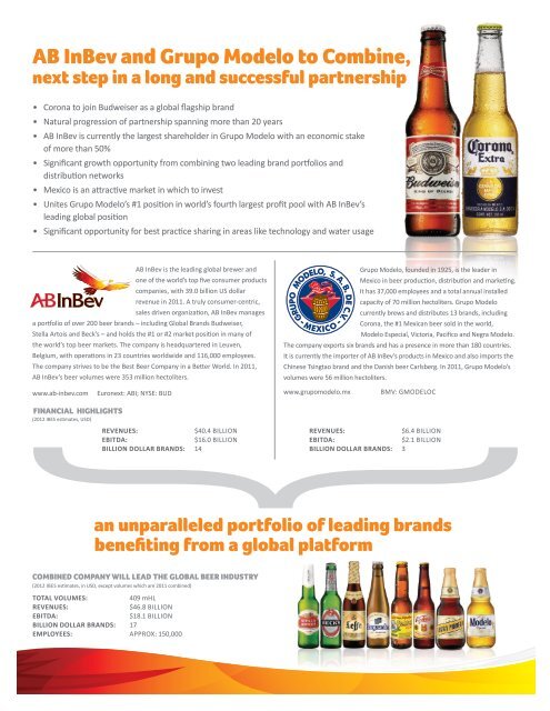 ab Inbev and grupo modelo to combine,