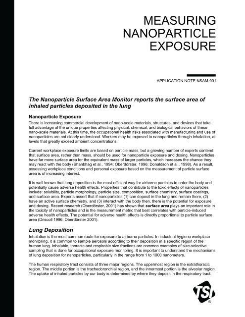 Measuring Nanoparticle Exposure - Application Note NSAM-001 - TSI