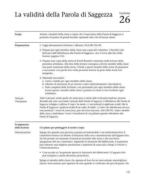 La preparazione per l'esaltazione, manuale dell'insegnante