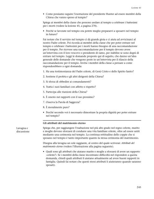 La preparazione per l'esaltazione, manuale dell'insegnante