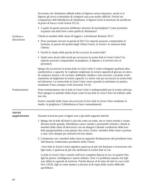 La preparazione per l'esaltazione, manuale dell'insegnante