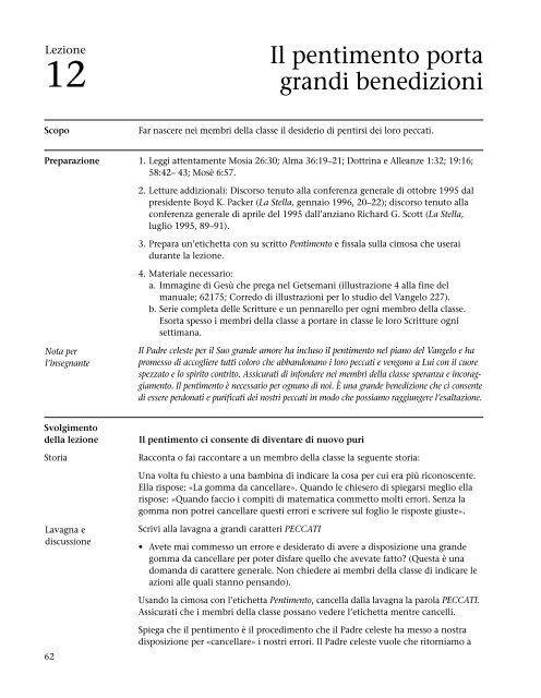 La preparazione per l'esaltazione, manuale dell'insegnante