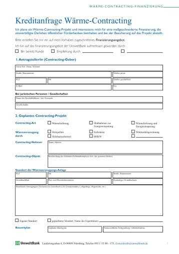 Kreditanfrage Wärme-Contracting - UmweltBank