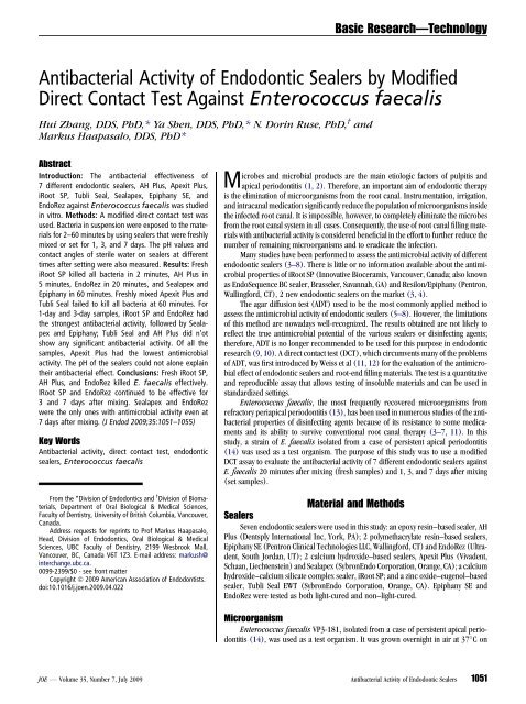 Antibacterial Activity of Endodontic Sealers by ... - Brasseler USA