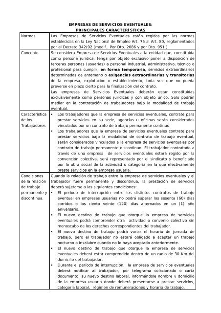 Empresas de servicios eventuales: Principales características