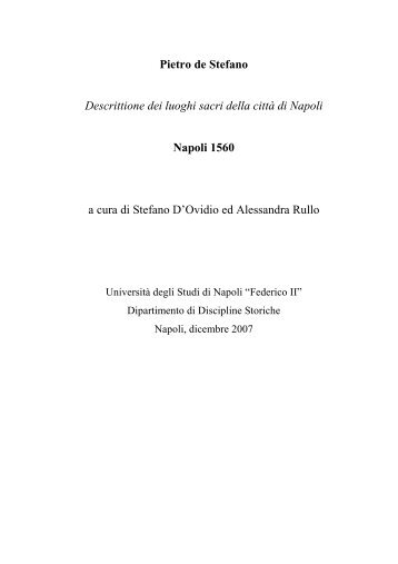 Pietro de Stefano Descrittione dei luoghi sacri della città di Napoli ...