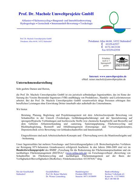Prof. Dr. Macholz Umweltprojekte GmbH
