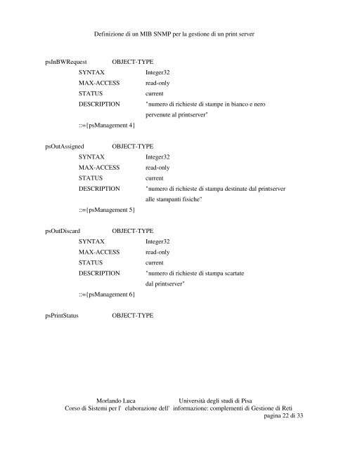 Definizione di un MIB SNMP per la gestione di un print ... - Luca Deri