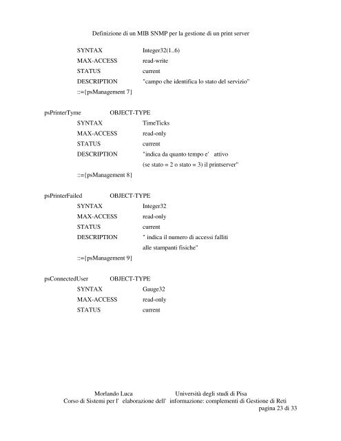 Definizione di un MIB SNMP per la gestione di un print ... - Luca Deri