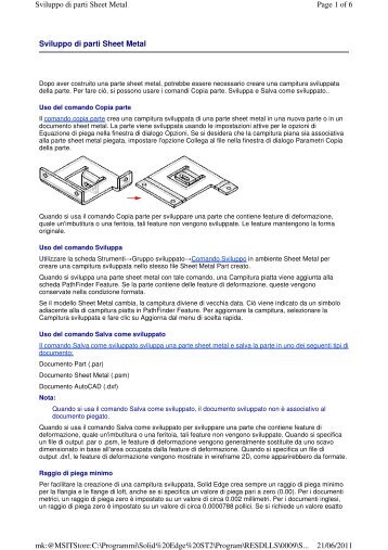 Sviluppo di parti Sheet Metal Page 1 of 6 Sviluppo di ... - 1000areas
