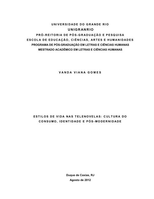 cultura do consumo, identidade e pós-modernidade - Unigranrio