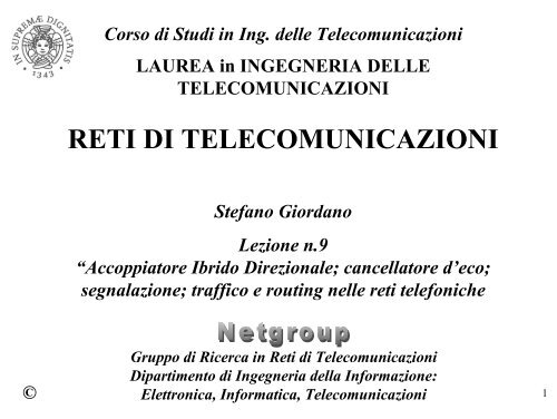 RETI DI TELECOMUNICAZIONI - TLCNETGROUP Home Page
