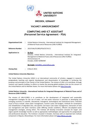COMPUTING AND ICT ASSISTANT (Personnel Service Agreement ...