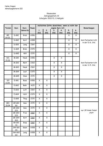 Klausurplan 11 - der UNESCO-Schule Kamp-Lintfort