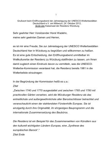Sehr geehrter Herr Vorsitzender Horst Wadehn, meine ... - Unesco