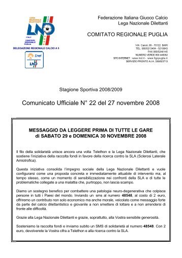 Comunicato Ufficiale N° 22 del 27 novembre 2008 - Comitato ...