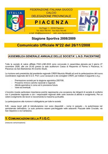 2. comunicazioni della lnd - F.I.G.C - Piacenza