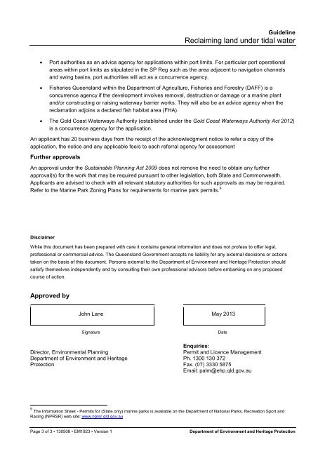 Reclaiming land under tidal water - Department of Environment and ...