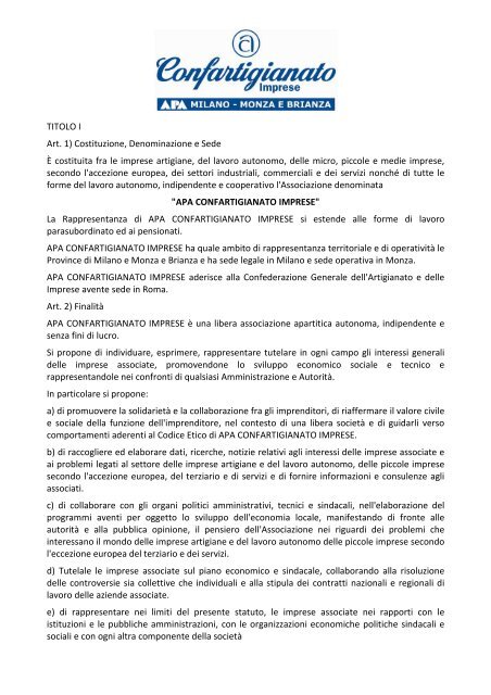 Statuto - APA Confartigianato