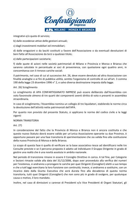 Statuto - APA Confartigianato