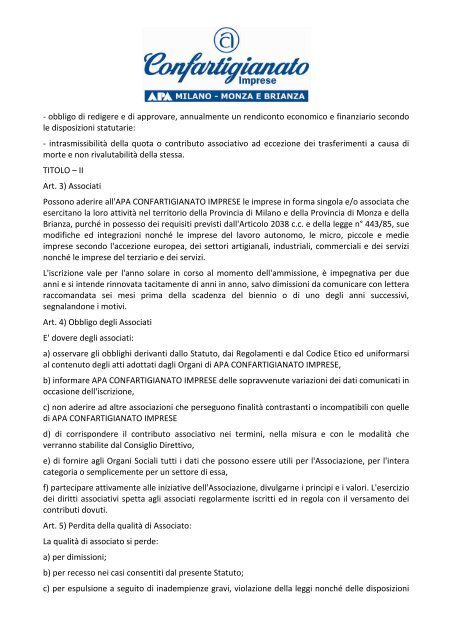 Statuto - APA Confartigianato
