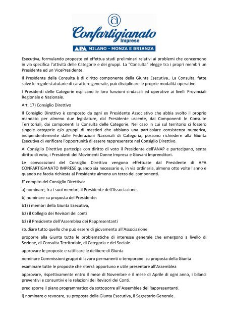 Statuto - APA Confartigianato