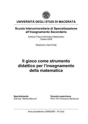 Il gioco come strumento didattico per l'insegnamento della matematica
