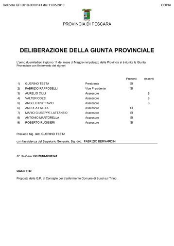 deliberazione della giunta provinciale - Provincia di Pescara