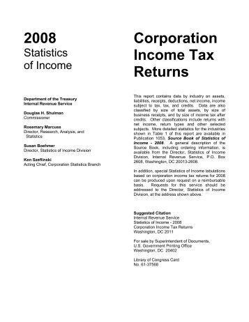 2008 Corporation Income Tax Returns - Internal Revenue Service