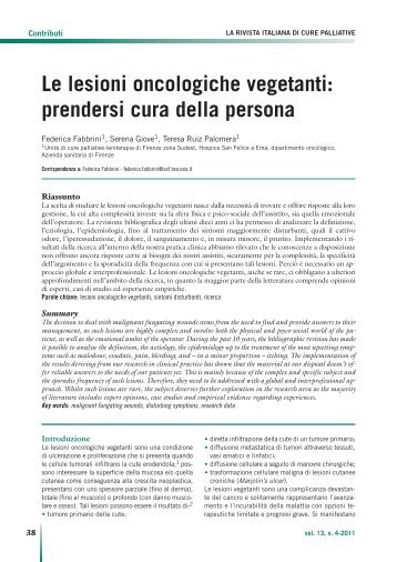 Le lesioni oncologiche vegetanti: prendersi cura della persona - SICP