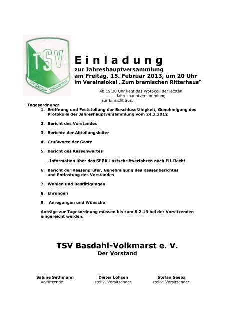 E inladung - TSV Basdahl-Volkmarst im WWW