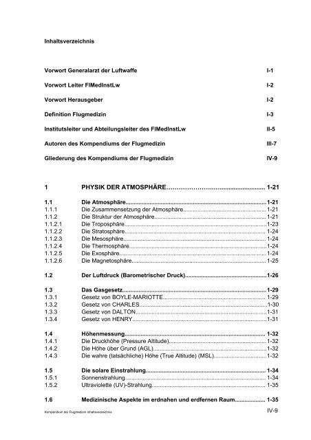 Kompendium der Flugmedizin - Luftwaffe