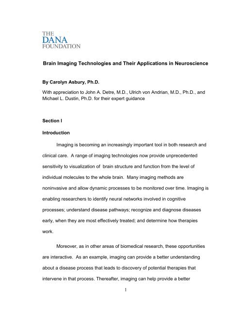Brain Imaging Technologies and Their Applications in Neuroscience