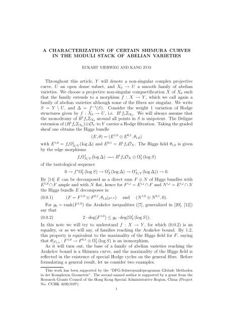 A CHARACTERIZATION OF CERTAIN SHIMURA CURVES IN THE ...