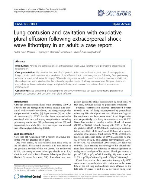 Lung contusion and cavitation with exudative plural effusion ...