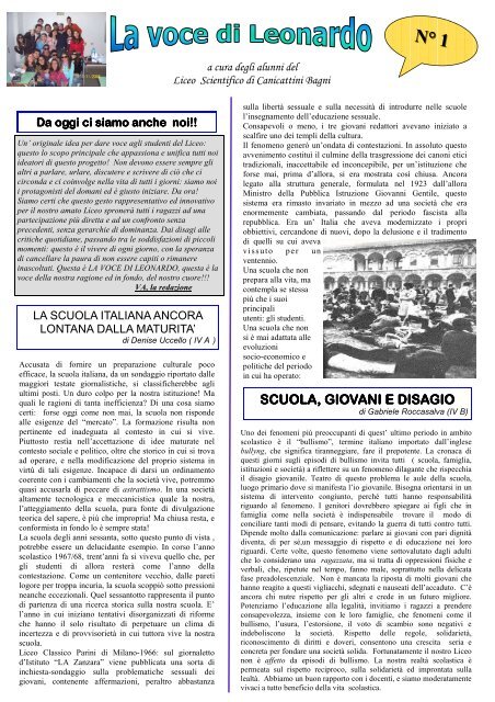 Giornalino del liceo di Canicattini n. 1 - liceo scientifico da vinci floridia