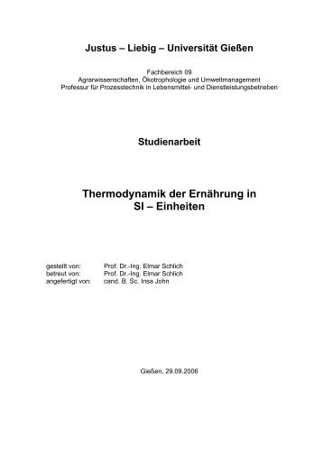 Thermodynamik der Ernährung in SI – Einheiten - Justus-Liebig ...