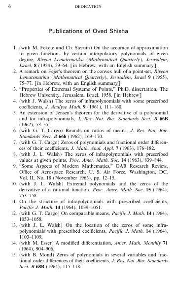 Publications of Oved Shisha - Department of Mathematics
