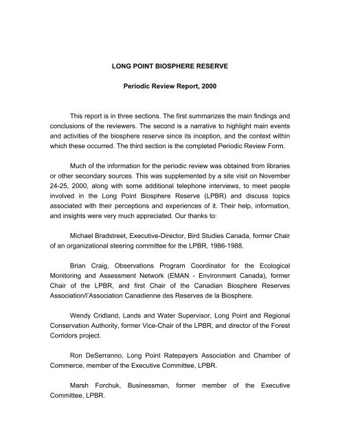 Long Point Biosphere Reserve Periodic Review Report