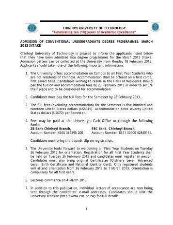 PRESS RELEASE-MARCH 2013.pdf - Chinhoyi University of ...