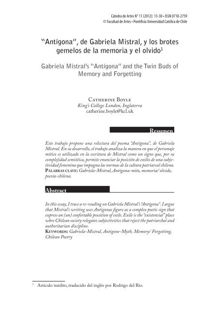 De Gabriela Mistral Y Los Brotes Gemelos De La Memoria Y El Olvido