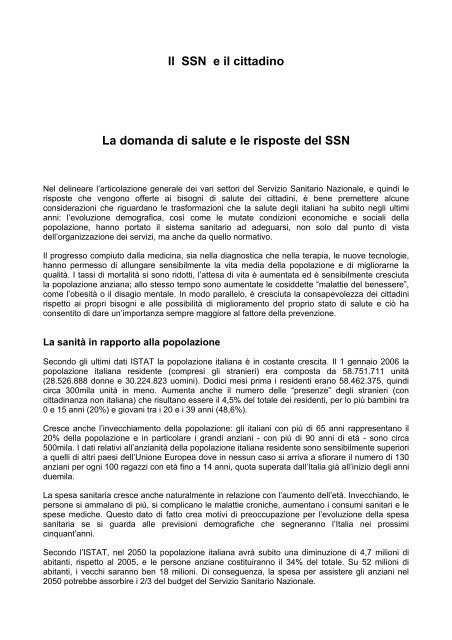 Il SSN e il cittadino La domanda di salute e le risposte  - Age.Na.S.