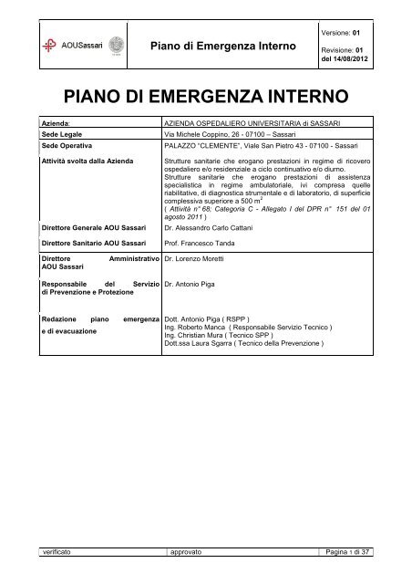 PDEL_2012_0000607_Piano Emergenza Interno al ... - Aou Sassari