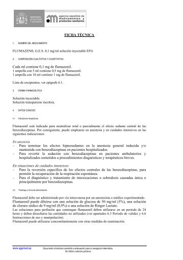 FICHA TÉCNICA Cada ml contiene 0,1 mg de flumazenil. – Para ...