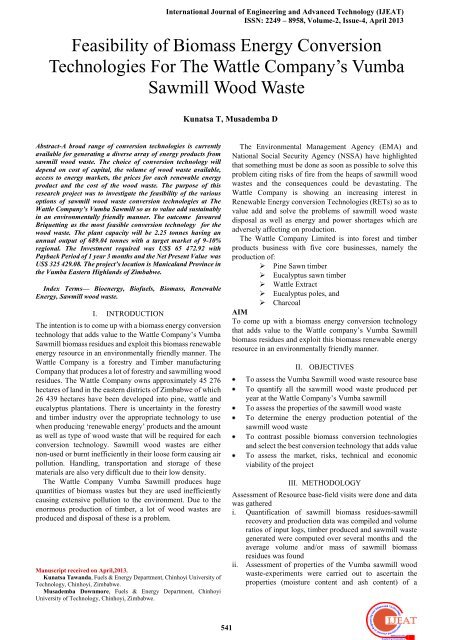 Feasibility of Biomass Energy Conversion Technologies For The ...