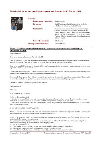 Uittreksel uit de notulen van de gemeenteraad van Jabbeke, dd. 09 ...