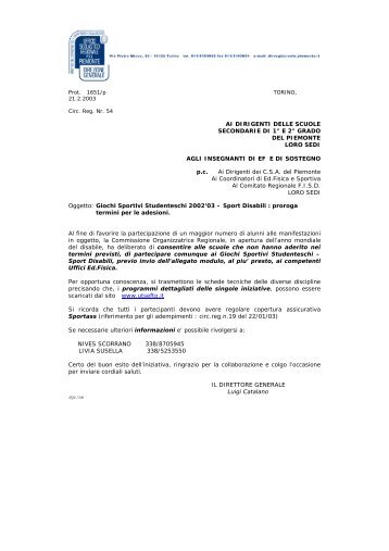 Circ. Reg. n. 54 - Ufficio scolastico regionale per il Piemonte