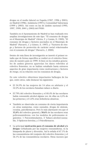 El consumo de alcohol y otras drogas entre las mujeres.